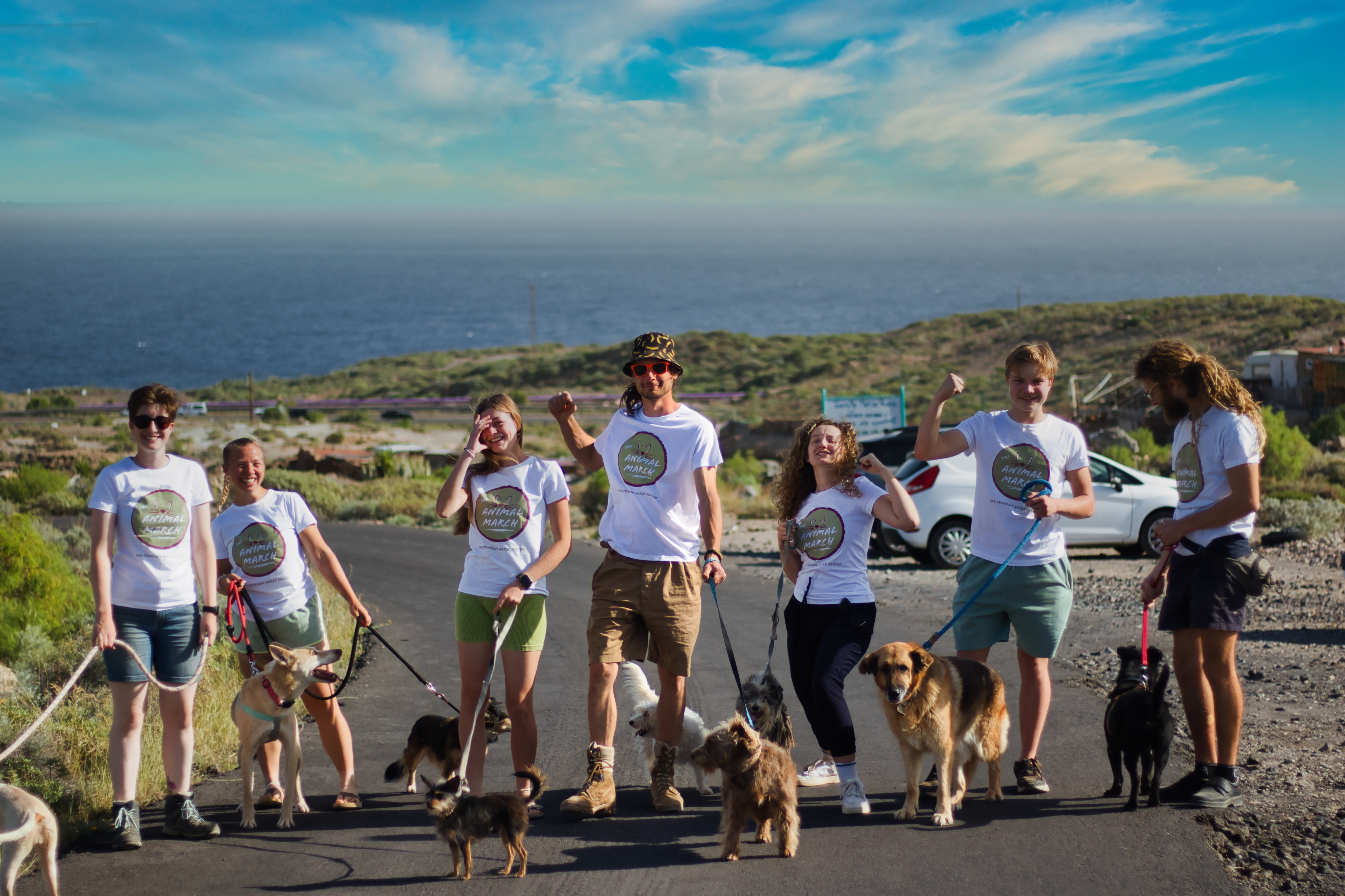 Animal March team and dogs at the coast